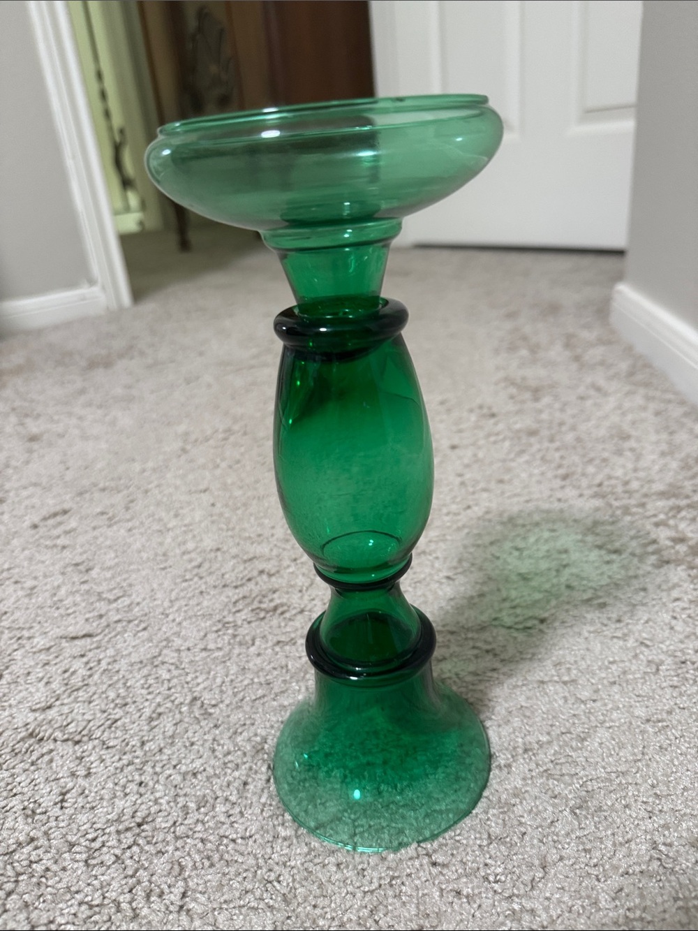 Green Glass Decorative combined Bud vase / Candle Holder - Unbranded